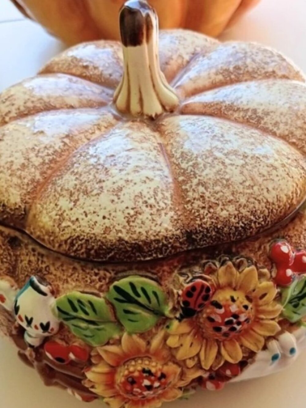 Ukrainian Folk Art Sunflowers Handmade Clay Ceramic Pumpkin Pot